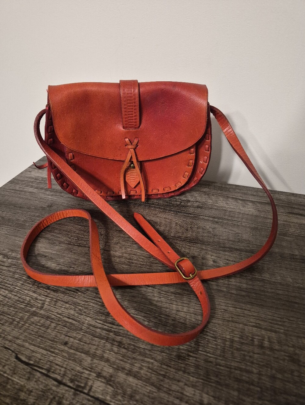 Madewell Leather Shoulder/Crossbody Bag in Orangish-Red Color